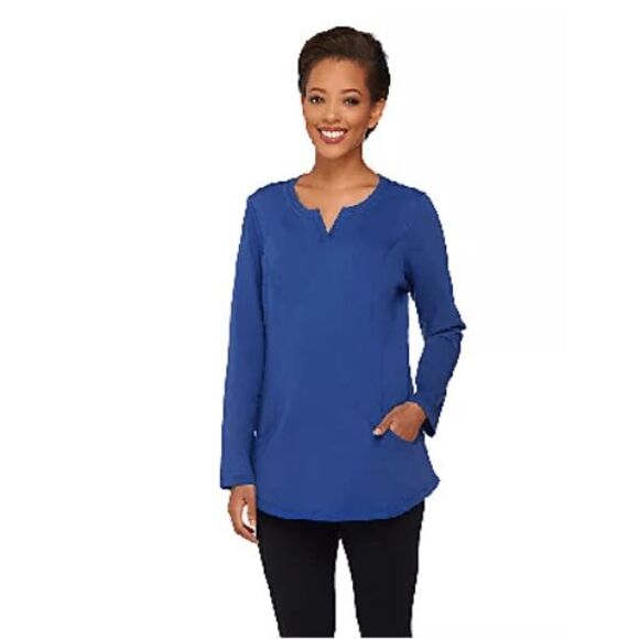 Denim & Co Womens 3X Active Regular French Terry Tunic Seam Detail Purple NWT - Picture 3 of 6